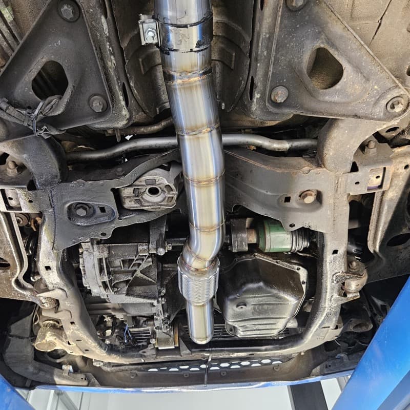 Stainless steel exhaust system fitted at the Keltec Performance workshop